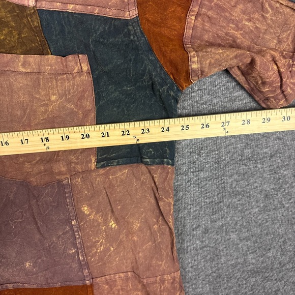 Earthbound Trading Shirt Men XL Patchwork Short Sleeve Popover Nepal Band Collar - Picture 4 of 8